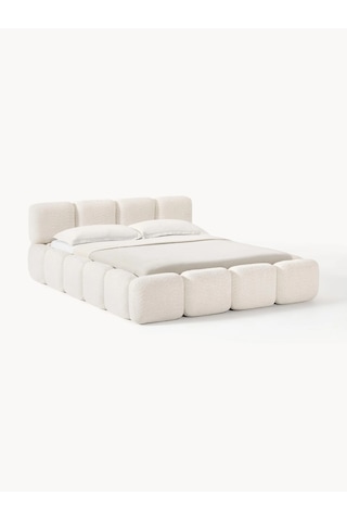 Most Oktagon 160 Bazalı Karyola Beyaz Bukle Kumaş Işbir