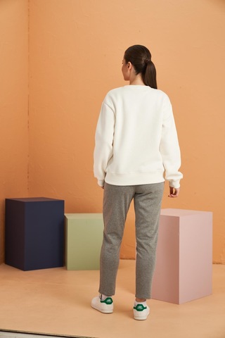 Pjs Xoxo Kadın Baskılı Uzun Kollu Sweatshirt Çizgili Eşofman Takım Ekru