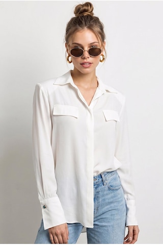 Shade Kadın Vatkalı Çapraz Kapak Detaylı Asimetrik Geniş Manşetli Modal Gömlek 4206 60286105 - Beyaz