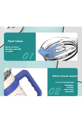 Xıxun Yeni Karikatür 304 Paslanmaz Çelik Büyük Kapasiteli Yalıtımlı Su Pipetli Bardak Beyaz Tarçın Köpek