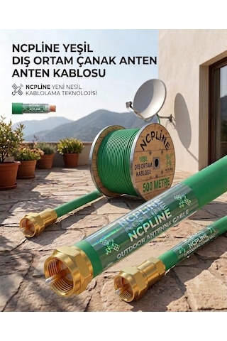 30 Metre Yeşil Uydu Anten Kablosu Rg6 U4 64 Telli Uçları Takılı li 4k Hd