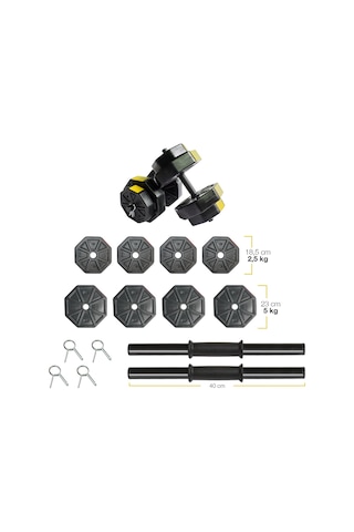 Tan Spor 30 KG Dambıl Dumbbell Halter Ağırlık Kısa Bar Seti Sarı Kapaklı