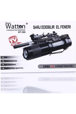 800 Lümen T6 Şarjlı El Feneri Cree T6 Led El Feneri Siyah