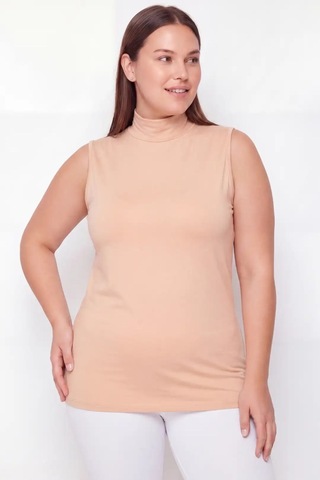 Terrien Özel Üretim Esnek Günlük Tarz Kadın Büyük Beden Balıkçı Yaka Kolsuz Body Ten 3'lü Paket