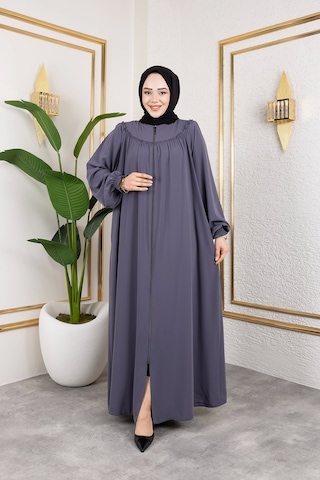 Ön Ve Arka Robalı Ferace - Gri / F0142 Gri