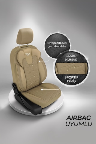 Bej - Bej Panda Sport Serisi Jakar Kumaş Oto Koltuk Kılıfı - Tam Set