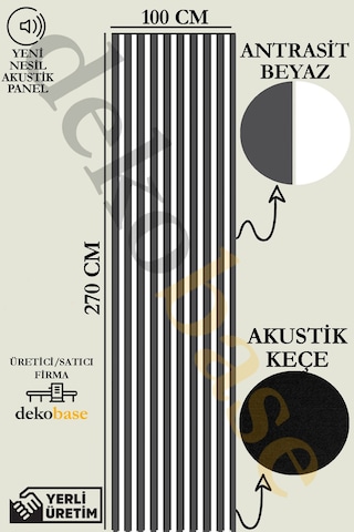 Antrasit-beyaz 100x270 Cm Yeni Nesil Akustik Ahşap Duvar Paneli