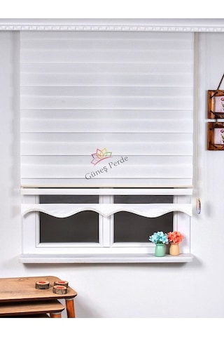 Beyaz Bambu Zebra Stor Güneşlik Perde Etek Dilimli Alüminmyumkasa Beyaz