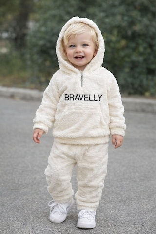 Aden Kids Bebek Çoçuk Peluş Alt Üst Takım Beyaz
