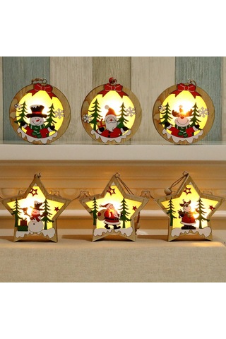 Ximistore9 Işık Veren Çeşitli Desenli Ahşap Askı Yuvarlak/yıldız Şekli