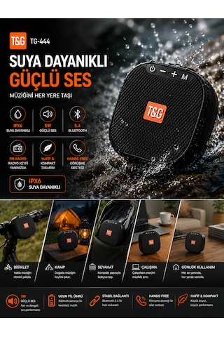 Kenly Tg-444 Bluetooth Hoparlör 5w Ipx6 Suya Dayanıklı Taşınabilir Kablosuz Speaker Fm Radyo Usb/tf Kart Tws Bisiklet Uyumlu