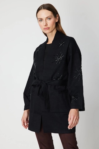 On Fashion Beli Kuşaklı Taş İşlemeli Siyah Hırka 60909 Siyah