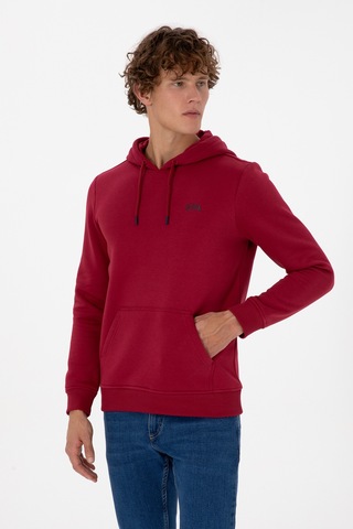 U.S. Polo Assn. Erkek Regular Fit Kapüşonlu Şardonlu Koyu Frambuaz Basic Sweatshirt 50315582-VR104