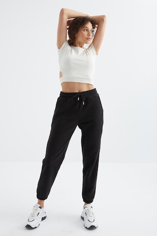 Siyah Yüksek Bel Basic Bağcıklı Jogger Polar Kadın Eşofman Alt - 94622 Siyah