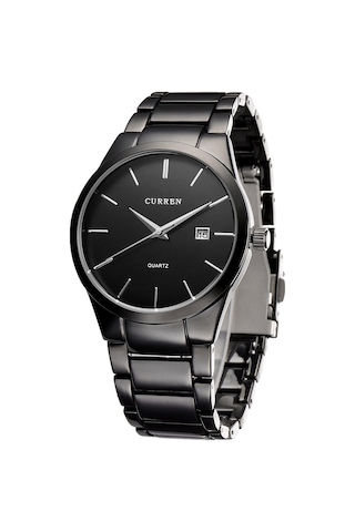 Skycity Curren Kol Saati: Basit Tasarım, Gümüş Çelik Kordon, Takvim Gösterimi, Gündelik Su Geçirmez, Siyah Disk Siyah