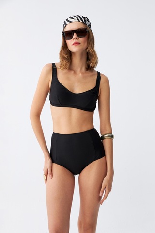 Akbeniz Kadın Siyah Pedli Kare Yaka Yüksek Bel Bikini Takımı