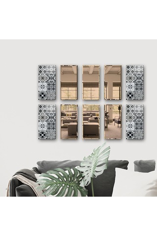 Dekor Camı | Karakalem Çizim Cam ve Bronz Ayna | 10'lu Takım