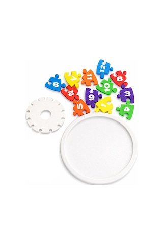 Çocuklar İçin İnteraktif Saat Öğrenme Seti - Renkli Sayılar Puzzle Saat - Dayanıklı Pla