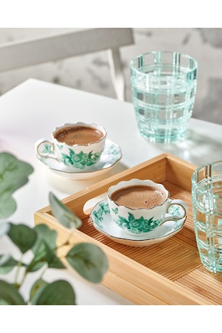 Yeşil Porselen Kahve Fincan Seti 100 Ml