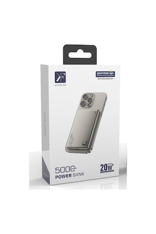 Pw555 5.000 Mah Dijital Göstergeli 18w Type-c Ve 15w Kablosuz Şarj Pd Hızlı Şarj Magsafe Powerbank - Titanyum Açık