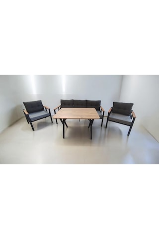 Pi Elize Bahçe Balkon Mobilyası Gri Antrasit 3+1+1 Perla Çam Masa Antrasit - Gri