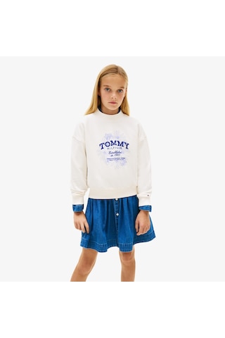 Tommy Hilfiger Flock Flower Crew Neck Çocuk Beyaz Sweatshirt Kg0kg08992 Beyaz