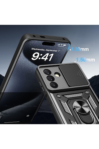 Vendas Samsung Galaxy Uyumlu A17 Kılıf Magnetik Standlı Kamera Korumalı Zore Sürgülü Vega Kapak Siyah