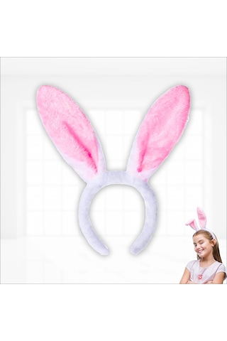 Tavşan Kulağı Taç - Peluş - Pembe