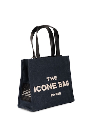 İcone Bag Lacivert The Icone Bag Paris İşlemeli Tote Kadın Kol Çantası Ve Omuz Çantası Orta Boy Lacivert