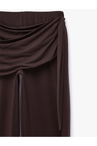 Koton Bağlama Detaylı Geniş Paça Pantolon Kahverengi 7wal40071ık Kahve