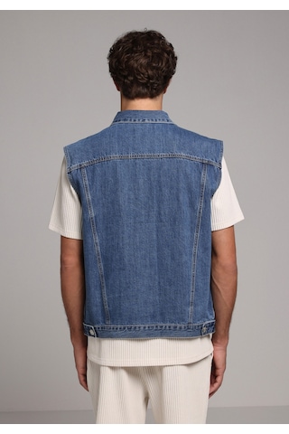 Colin's Colins Oversize Fit Klasik Yaka Düğmeli Astarsız Erkek Mid İndigo Denim Yelek Cl1080323 Q1.v1 Dn44914 Denim