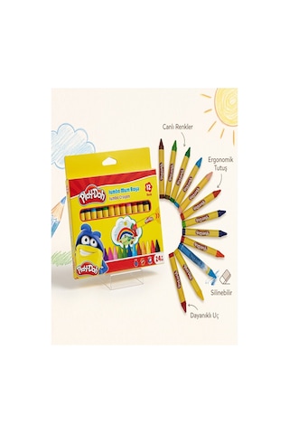 Jumbo Mum Boya 12 Li 1 Paket Play-doh 12 Renk Mumboya Elleri Kirletmeyen Yıkanabilir Silinebilir Karton Kutu Çok Renkli