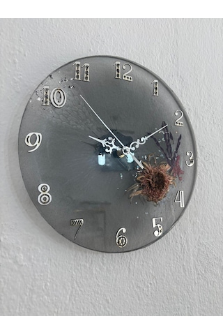 Ayçiçeği Temalı Şeffaf Siyah Epoksi Duvar Saati Özel Tasarım - Tek Üretim - 30 Cm Siyah