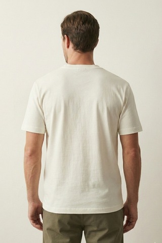 Elemge Pamuk Compact Penye Süprem Ekru Avakado Nakışlı Trend Fit Erkek Tok Kumaş T-shirt Rahat Kesim 2XL