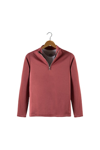 Terapi Men Erkek Kırmızı Yarım Fermuarlı Basic Düz Sweatshirt Kırmızı