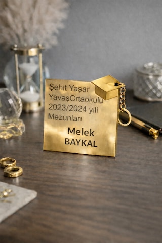 Mezuniyet Anahtarlık Kişiye Özel Altın Pleksi 25 Adettir No 78