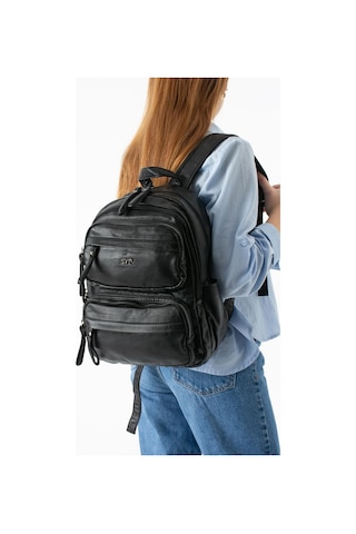 571 Collections Yıkanmış Deri Sırt Çantası Siyah Model: 571-14-11u