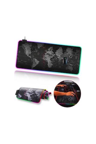Ally Dünya Desenli Rgb Led Işıklı Oyuncu Mouse Pad 300-800-4Mm