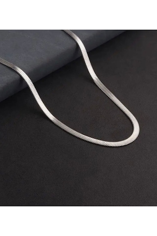 İtalyan Zincir Kolye Yassı Balıksırtı Model Kararmaz Çelik Kolye Gümüş 42+5 Cm Silver