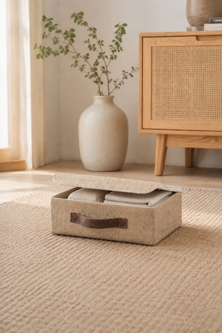 Jüt Düzenleyici Sepet S Boy 26x20x10 Cm Dolap İçi Raf Banyo Makyaj Ve Aksesuar Saklama Kutusu Bej