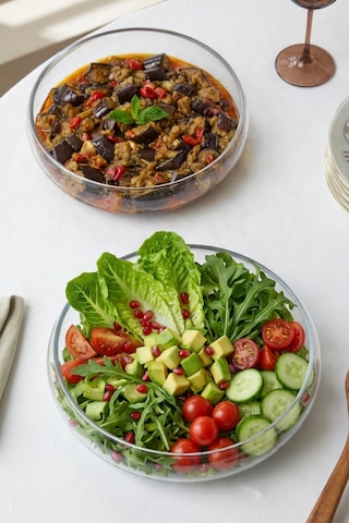 Selen Concept Simge Model Büyük Boy El Yapımı Cam Salata Kasesi 2'li Set Şeffaf