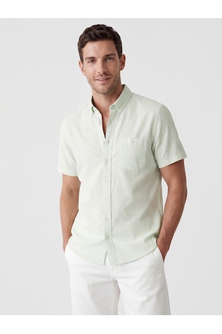 Lcwaıkıkı Classic Yeşil Regular Fit Keten Karışımlı Erkek Gömlek