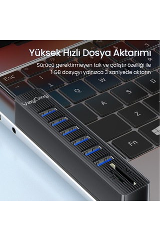 Veggieg Usb 2.0 Sd Microsd Kart Okuyucu Ve 6 Port Usb Çoklayıcı Hub