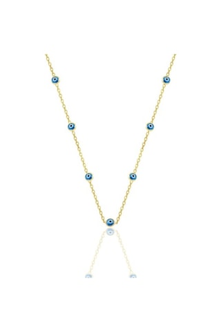 Gümüş Altın Yaldızlı,Cam Göz Nazar Kolye Küpe Ve Bileklik Gümüş