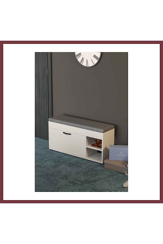 Storeşahin Puflu Ayakkabılık Bench Beyaz 90 Cm Shn0720