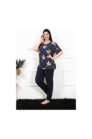 Akbeniz Kadın 5xl-6xl-7xl-8xl Büyük Beden Kısa Kol Pijama Takım 75005-lacivert Lacivert