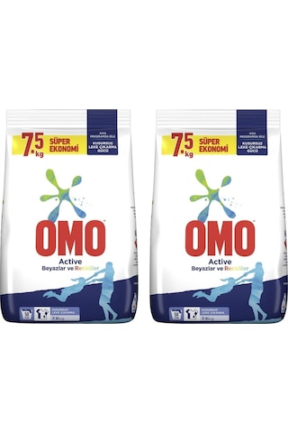 Omo Active Renkliler & Beyazlar Toz Çamaşır Deterjanı 7.5 Kg X 2 Adet