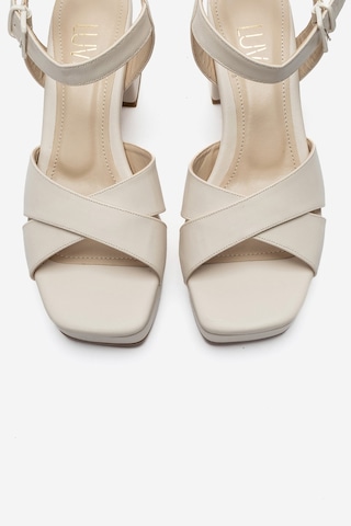 Luvishoes Luvi Shoes Lisbon Bej Cilt Çapraz Bantlı Kadın Platform Topuklu Ayakkabı BEJ CILT