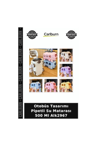 Özel Üretim Çocuk Otobüs Tasarımı Pipetli Su Matarası 500 Ml Alk2967 Çok Renkli