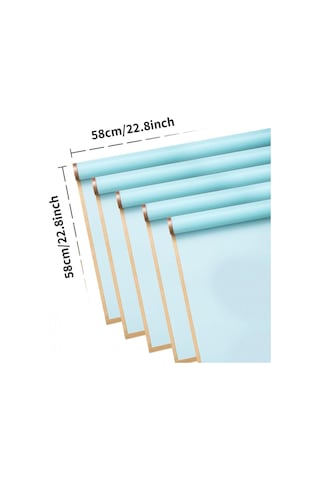 Çiçek Buket Kağıdı, Altın Kenarlı Çiçek Ambalaj Kağıdı, Mat Opp 58x58 Cm - 5 Adet, Bulut Mavisi